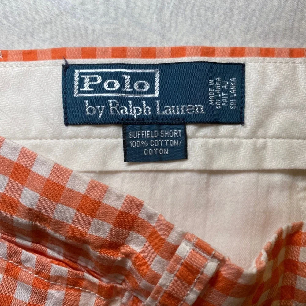 Polo Ralph Lauren Suffield Short Orange Gingham Plaid Shorts Mens‎ 33 Cotton
